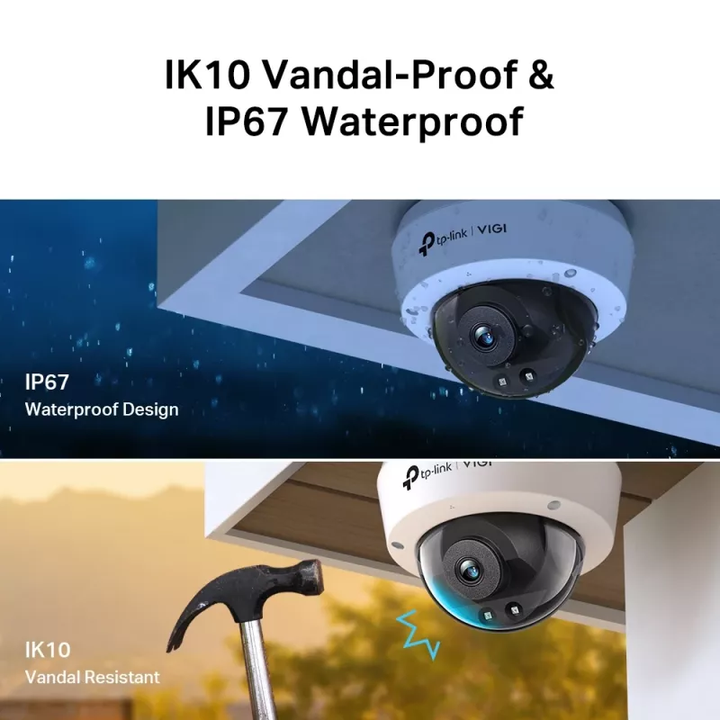 TP-Link VIGI 4MP IR Dome Netzwerkkamera, IP-Sicherheitskamera, Innen & Außen, Kabelgebunden, CE, BSMI, VCCI, ONVIF, Decke/Wand, Schwarz, Weiß