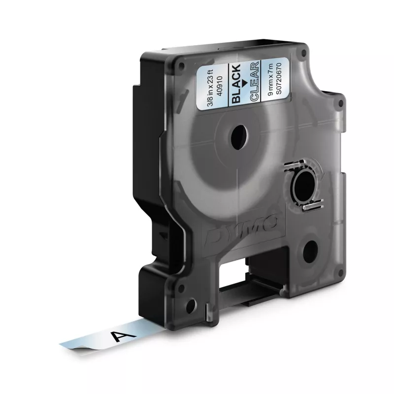 Authentische DYMO D1 Etiketten | Schwarzer Druck auf transparenter Folie | 9 mm x 7 m | Selbstklebende Etiketten für LabelManager Etikettendrucker | Hergestellt in Europa
