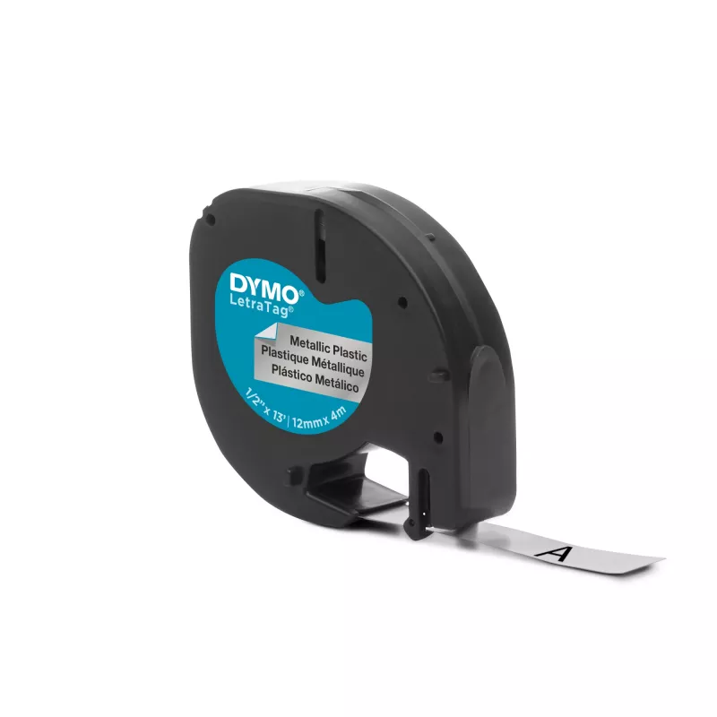 DYMO LetraTag Metallic-Etiketten | Original | Schwarz auf Metallic-Silber | 12mm x 4m | Selbstklebende Mehrzwecketiketten für LetraTag-Beschriftungsgeräte