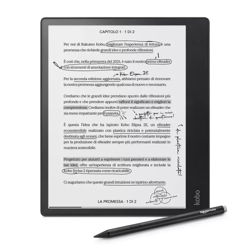 E-book reader Kobo Elipsa 2E — 10.3 inch E Ink Carta, 32 GB, Wi‑Fi, stylus, USB‑C, Schwarz