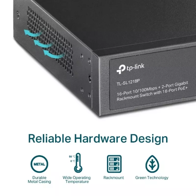TP-Link 16-Port 10/100 Mbps + 2-Port Gigabit Rackmount PoE Switch mit 16-Port PoE+