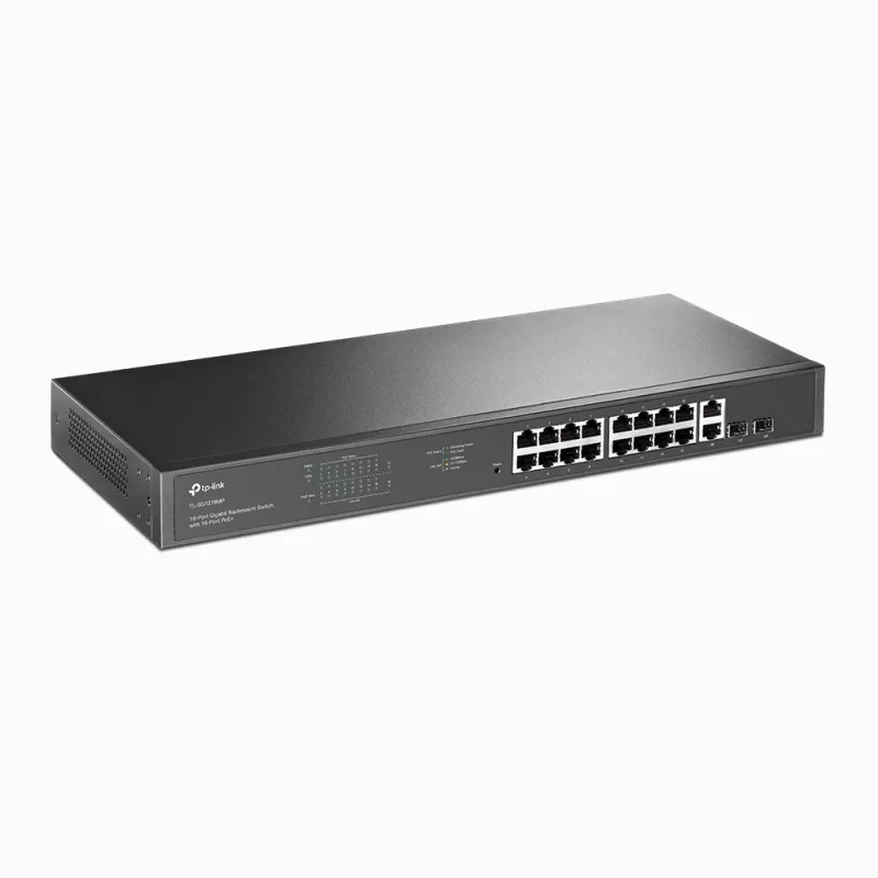 TP-Link 18-Port Gigabit Rackmount Switch mit 16 PoE+, Unmanaged, Gigabit Ethernet (10/100/1000), Vollduplex, Power over Ethernet (PoE), Rackmontage, 1U