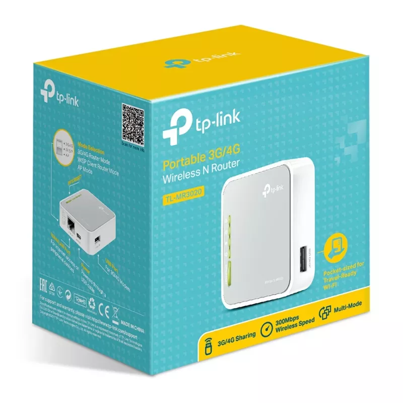 TP-Link TL-MR3020 WLAN-Router Fast Ethernet Single-Band (2,4 GHz) 4G Silber, Weiß