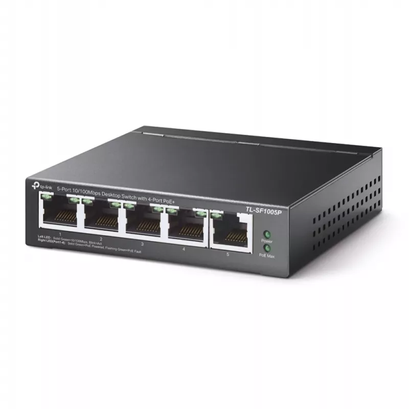 TP-Link 5-Port 10/100Mbps Desktop PoE Switch mit 4-Port, Unmanaged, Fast Ethernet (10/100), Vollduplex, Power over Ethernet (PoE)