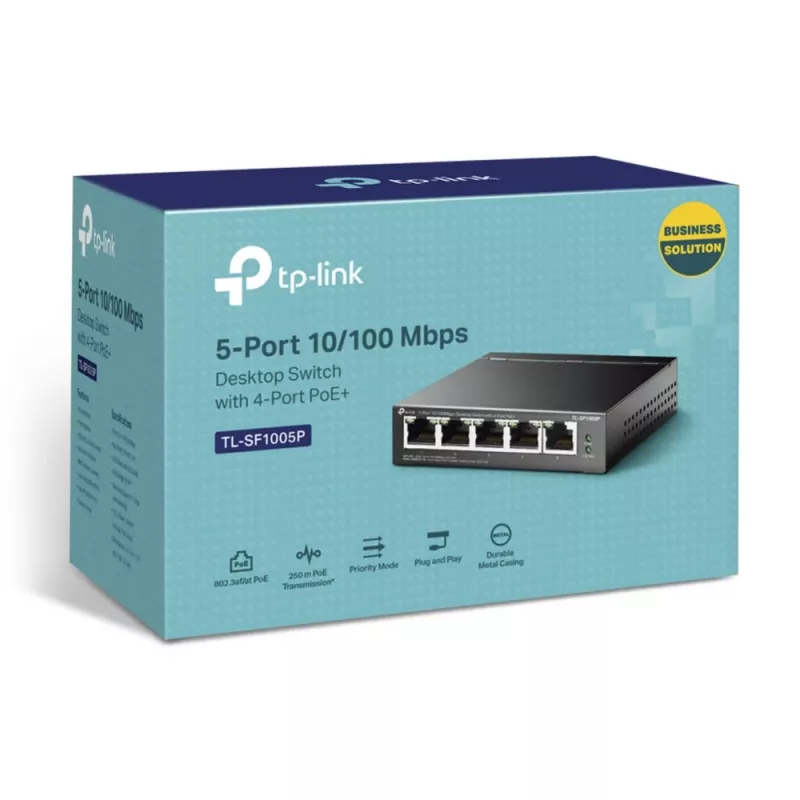 TP-Link 5-Port 10/100Mbps Desktop PoE Switch mit 4-Port, Unmanaged, Fast Ethernet (10/100), Vollduplex, Power over Ethernet (PoE)