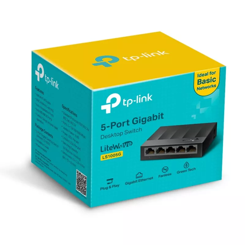 TP-Link 5-Port 10/100/1000Mbps Desktop Network Switch, Unmanaged, Gigabit Ethernet (10/100/1000), Wandmontierbar