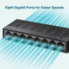 TP-Link 8-Port 10/100/1000Mbps Desktop-Netzwerk-Switch, Unmanaged, Gigabit Ethernet (10/100/1000), wandmontierbar