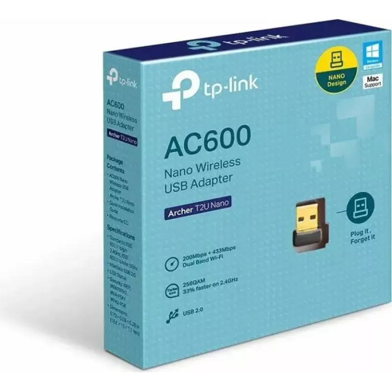 TP-Link Nano AC600 USB WiFi Adapter (Archer T2U Nano) – 2,4G/5G Dualband Wireless Netzwerk-Transceiver