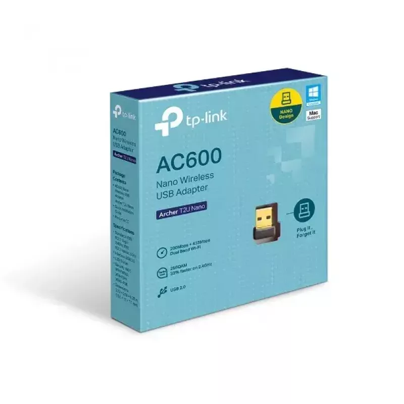 TP-Link Nano AC600 USB WiFi Adapter (Archer T2U Nano) – 2,4G/5G Dualband Wireless Netzwerk-Transceiver
