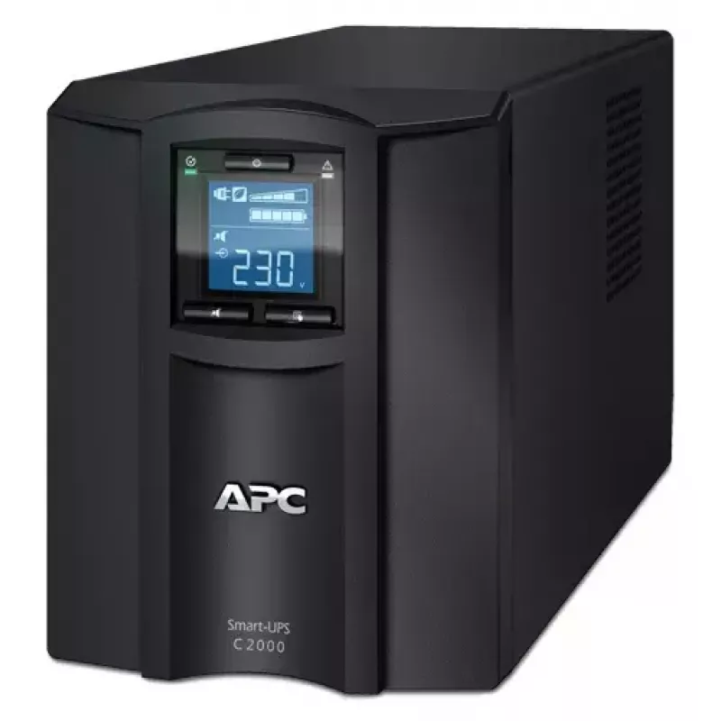 APC Smart-UPS C, Line Interactive, 2000VA, Tower, 230V, 6x IEC C13+1x IEC C19 Ausgänge, USB- und serielle Kommunikation, AVR, Grafik-LCD
