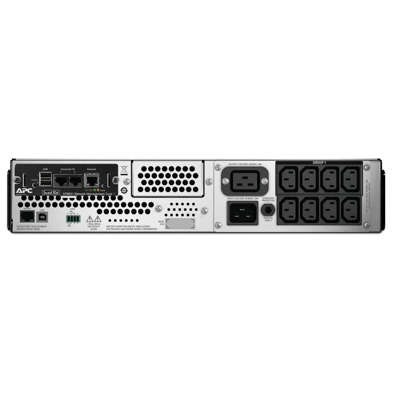APC Smart-UPS, Line Interactive, 2200VA, Rackmount 2U, 230V, 8x IEC C13+2x IEC C19 Ausgänge, Netzwerkkarte, AVR, LCD