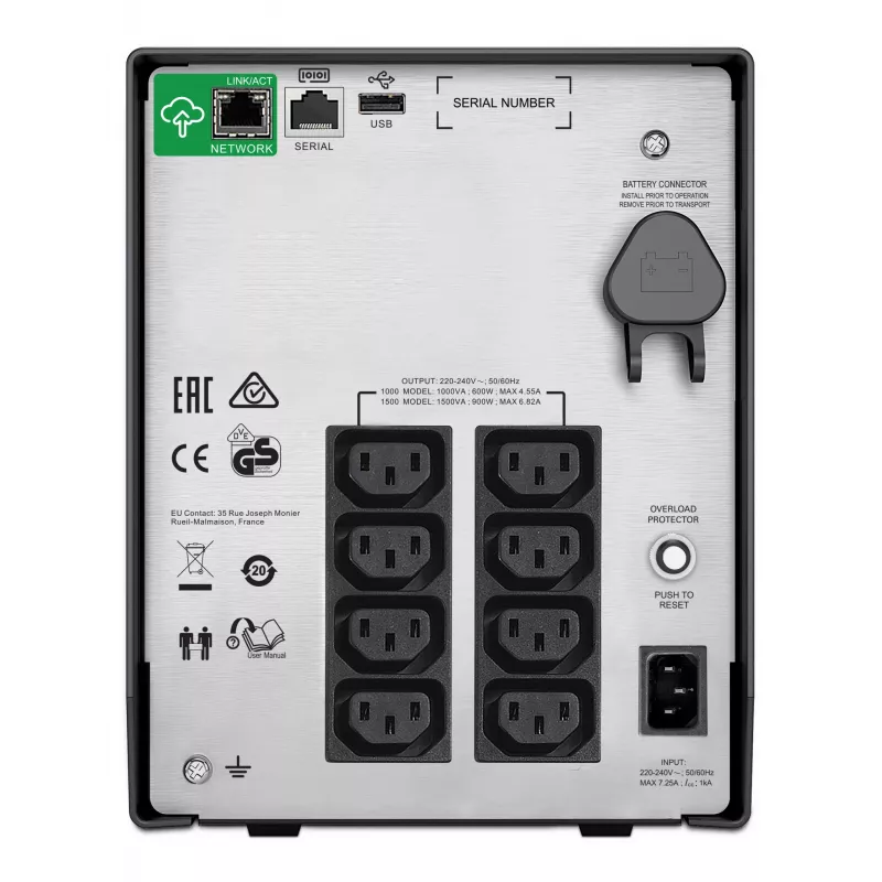 APC Smart-UPS SMC1500IC - 8x C13, USB, SmartConnect, 1500VA, Line-Interactive, 1,5 kVA, 900 W, Sinus, 170 V, 300 V
