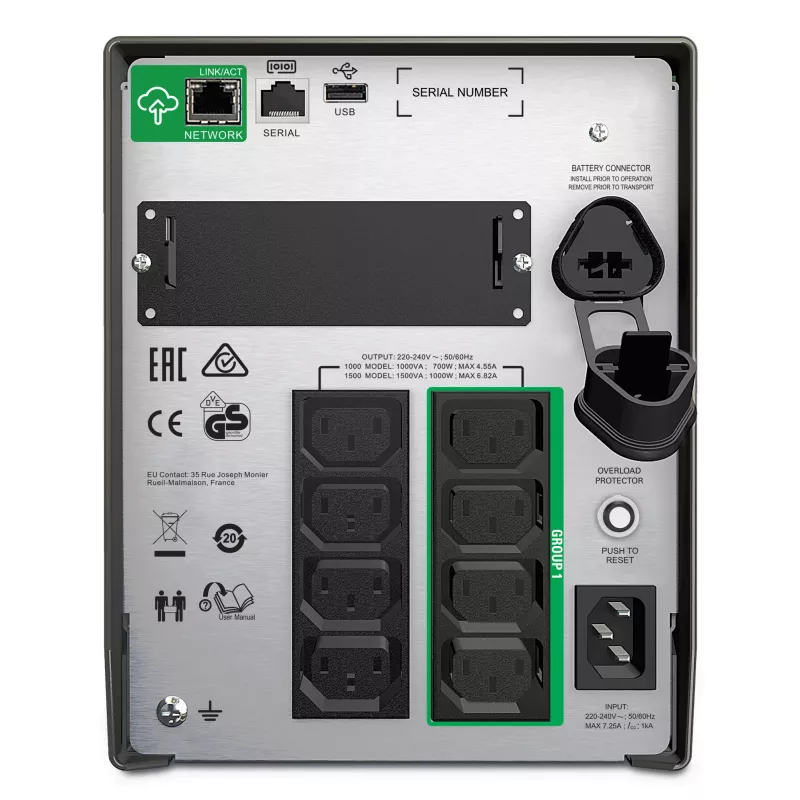 APC Smart-UPS SMT1000IC – 8x C13, USB, SmartConnect, 1000VA, Line-Interactive, 1 kVA, 700 W, Sinus, 151 V, 302 V