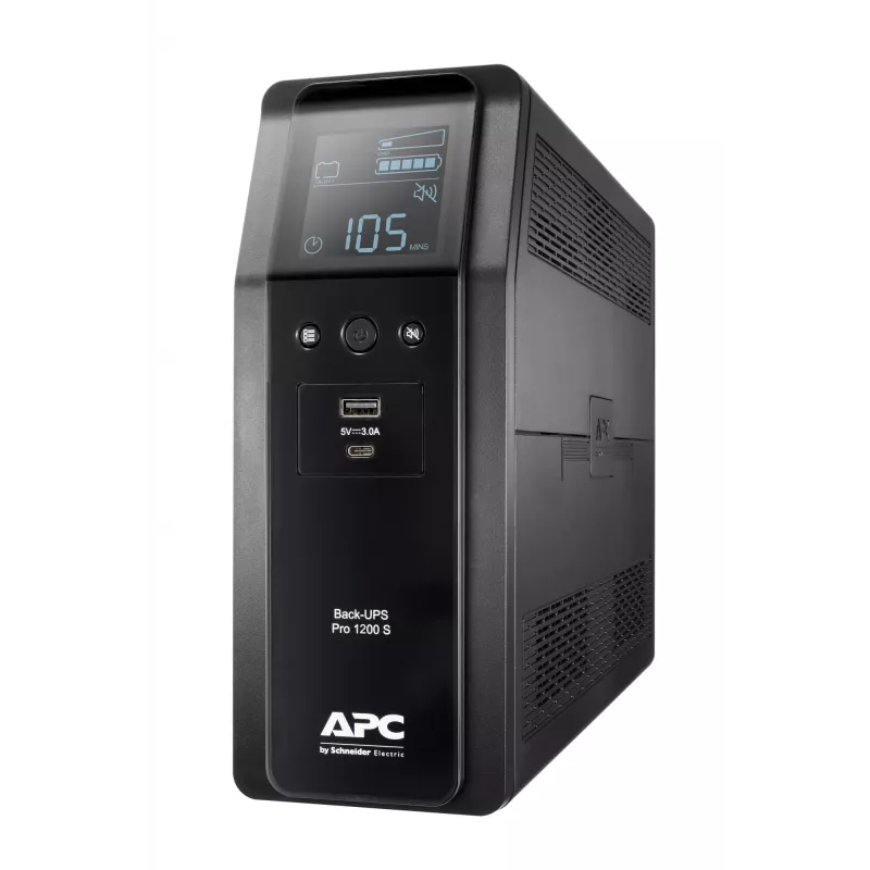 APC Back-UPS Pro, 1200VA/720W, Tower, 230V, 8x IEC C13 Steckdosen, Sinuswelle, AVR, USB Typ A + C Anschlüsse, LCD, Benutzeraustauschbare Batterie