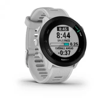 Smartwatch GARMIN Forerunner 55 — 42 mm runde Sportuhr, GPS/GLONASS/Galileo, 14 Tage Akku, 5 ATM, weißes Silikonarmband