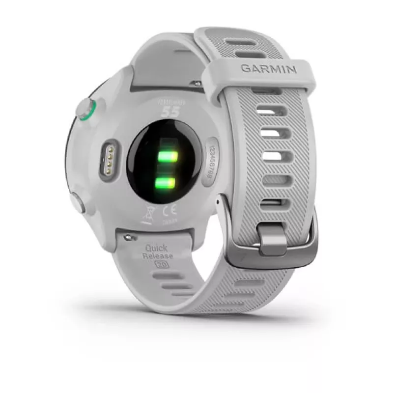 Smartwatch GARMIN Forerunner 55 — 42 mm runde Sportuhr, GPS/GLONASS/Galileo, 14 Tage Akku, 5 ATM, weißes Silikonarmband