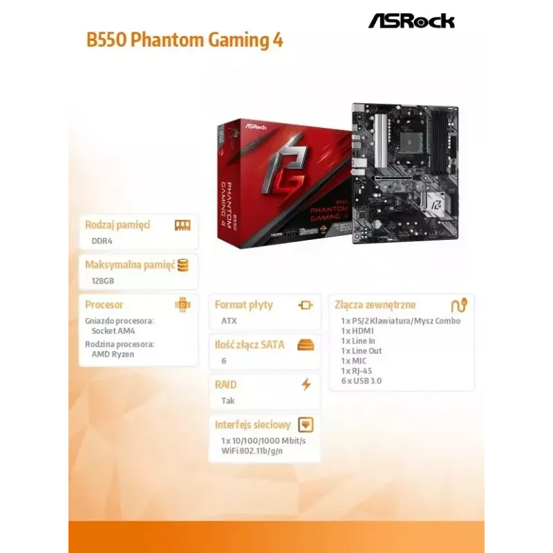 ASRock B550 Phantom Gaming 4 AMD B550 Sockel AM4 ATX