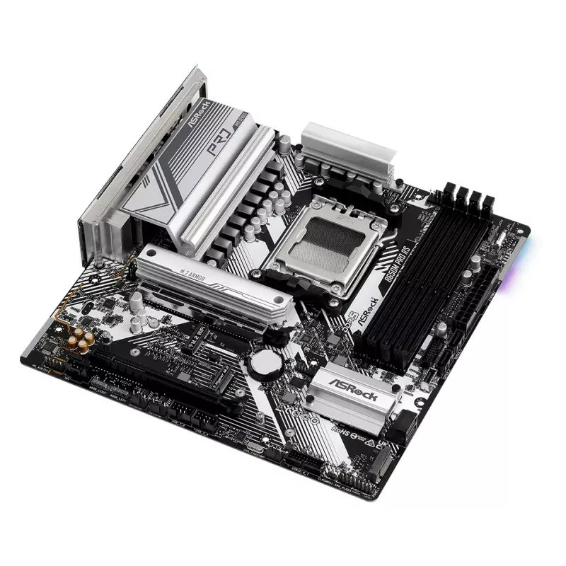 Motherboard ASRock B650M Pro RS — AMD B650, Sockel AM5, micro ATX, DDR5, 4x DIMM, 128 GB, 2,5Gb LAN, 1x M.2, HDMI, DP