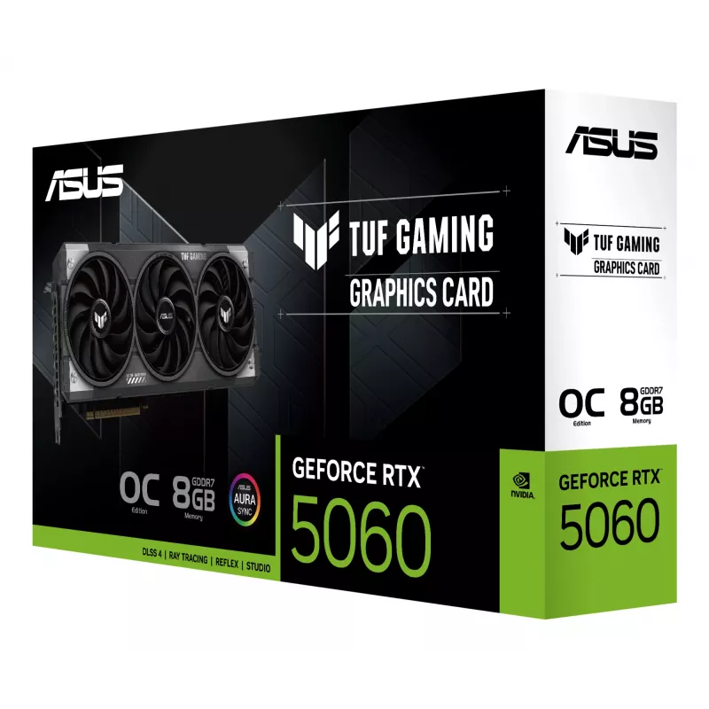 Grafikkarte ASUS GeForce RTX 5060 8 GB GDDR7 PCIe 5.0, 3840 CUDA, OC, 3x DisplayPort 2.1b + HDMI 2.1b, 302 mm, 3-Slot
