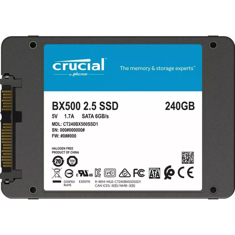 CRUCIAL BX500 240GB SSD, 2.5” 7mm, SATA 6 Gb/s, Lesen/Schreiben: 540 / 500 MB/s