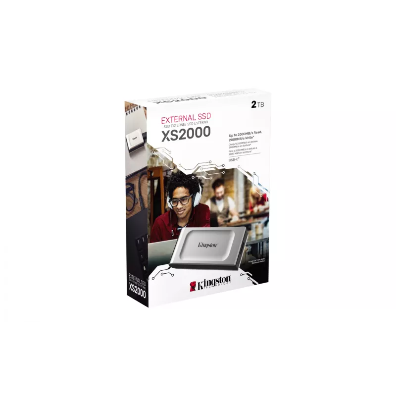 Kingston Technology 2000G PORTABLE SSD XS2000, 2 TB, USB Type-C, 3.2 Gen 2 (3.1 Gen 2), 2000 MB/s, Schwarz, Silber