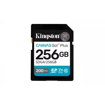 SDXC Flash Memory Kingston 256GB UHS-I Canvas Go Plus — 256 GB, U3/V30, Lesen 200 MB/s, Schreiben 160 MB/s, Class 10, Schwarz