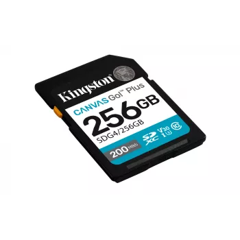 SDXC Flash Memory Kingston 256GB UHS-I Canvas Go Plus — 256 GB, U3/V30, Lesen 200 MB/s, Schreiben 160 MB/s, Class 10, Schwarz