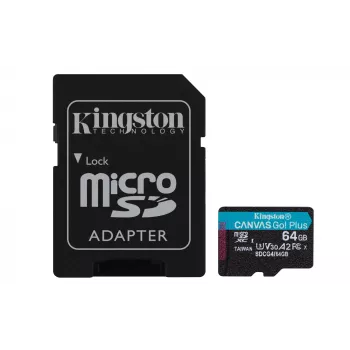 Kingston Technology 64GB microSDXC Canvas Go Plus Gen4 200MB/s A2 U3 V30 Karte + Adapter