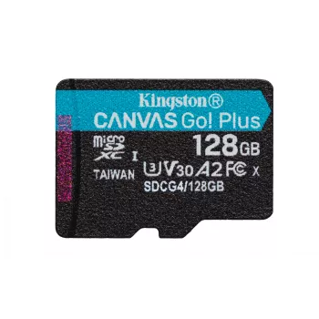 Kingston Technology 128 GB microSDXC Canvas Go Plus Gen4 200 MB/s A2 U3 V30 Karte + Adapter
