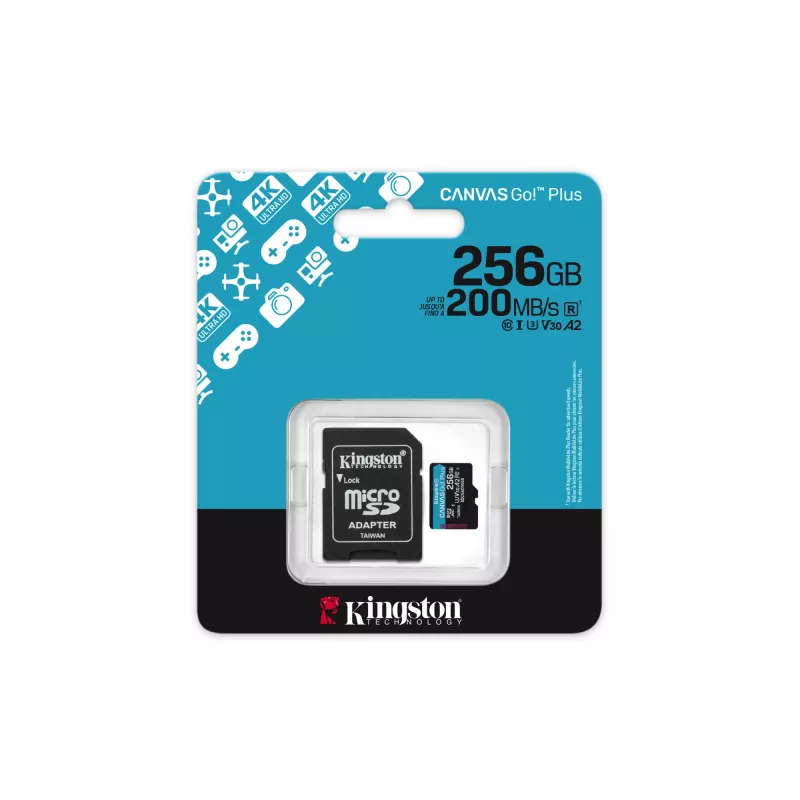 Kingston Technology 256GB microSDXC Canvas Go Plus Gen4 200MB/s A2 U3 V30 Karte + Adapter