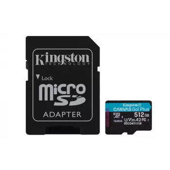 Kingston Technology 512GB microSDXC Canvas Go Plus Gen4 200MB/s A2 U3 V30 Karte + Adapter