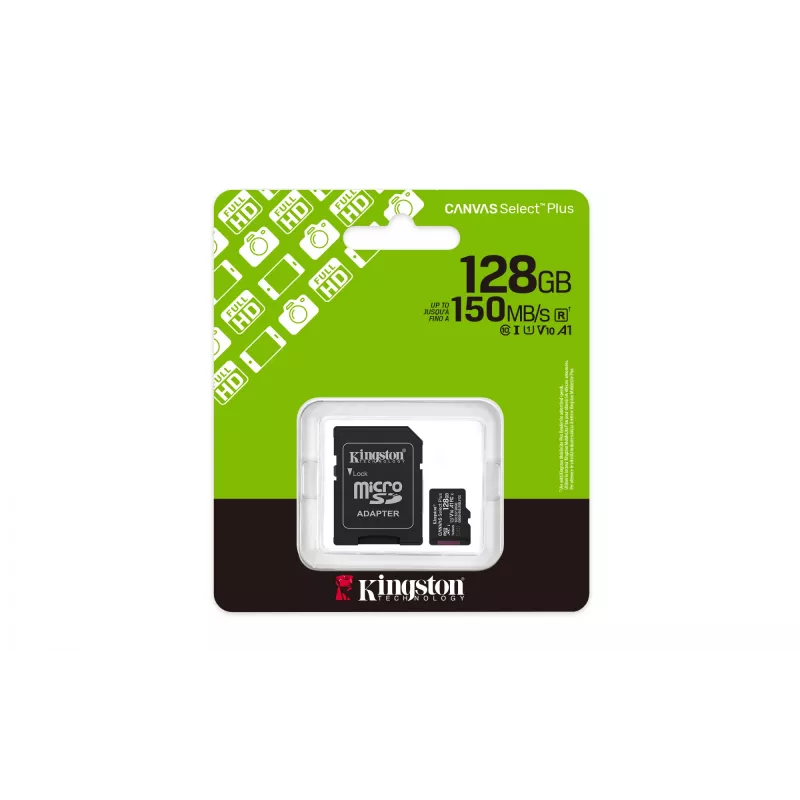 Kingston Technology 128GB microSDXC Canvas Select Plus Gen3 150MB/s A1 Karte + Adapter
