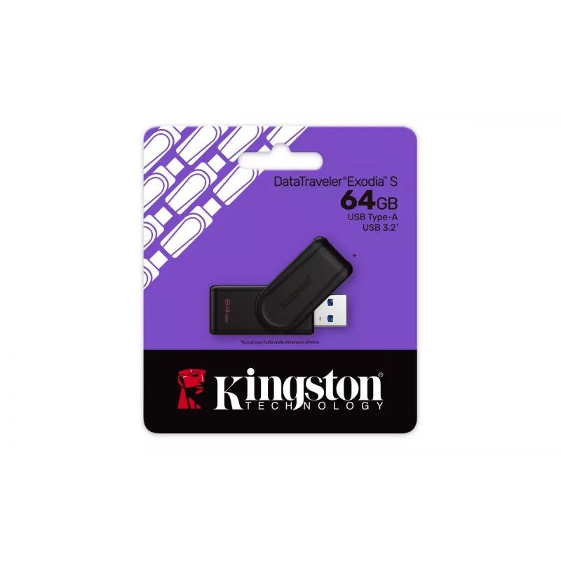 Kingston Technology DataTraveler 64GB tragbarer USB 3.2 Gen 1 Exodia S (Schwarz/Schwarz)