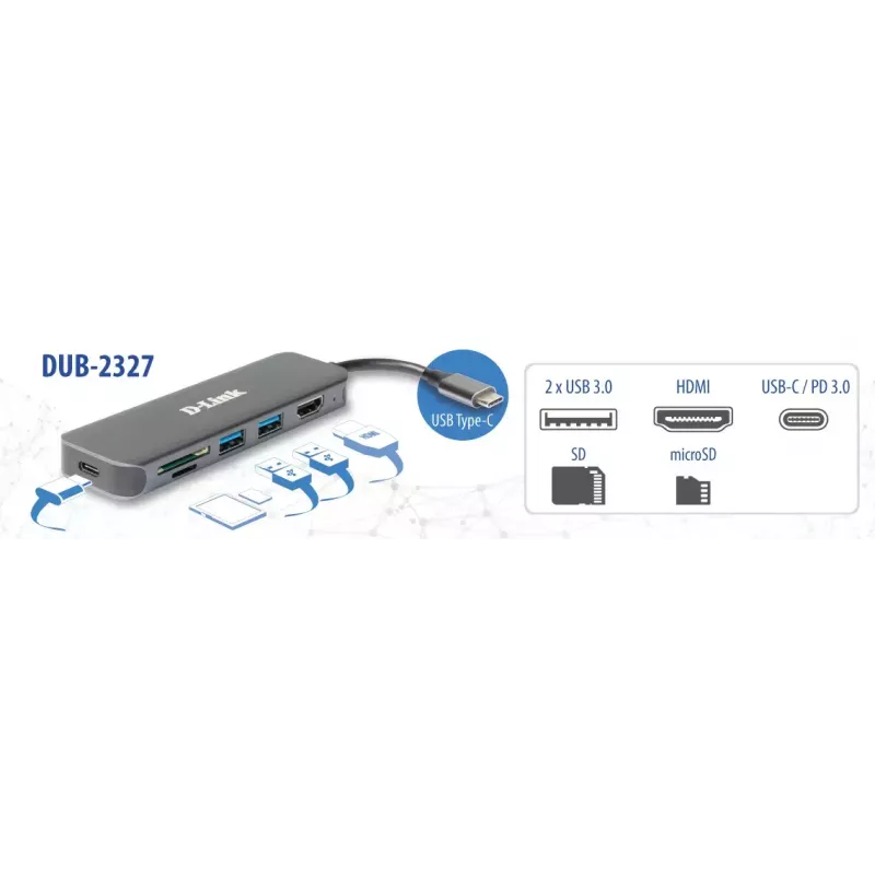 D-Link 6-in-1 USB-C Hub mit HDMI/Kartenleser/Power Delivery