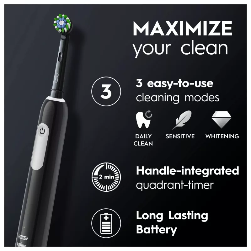 Oral-B Pro 1 Cross Action rotierend-oszillierende Zahnbürste für Erwachsene, Schwarz
