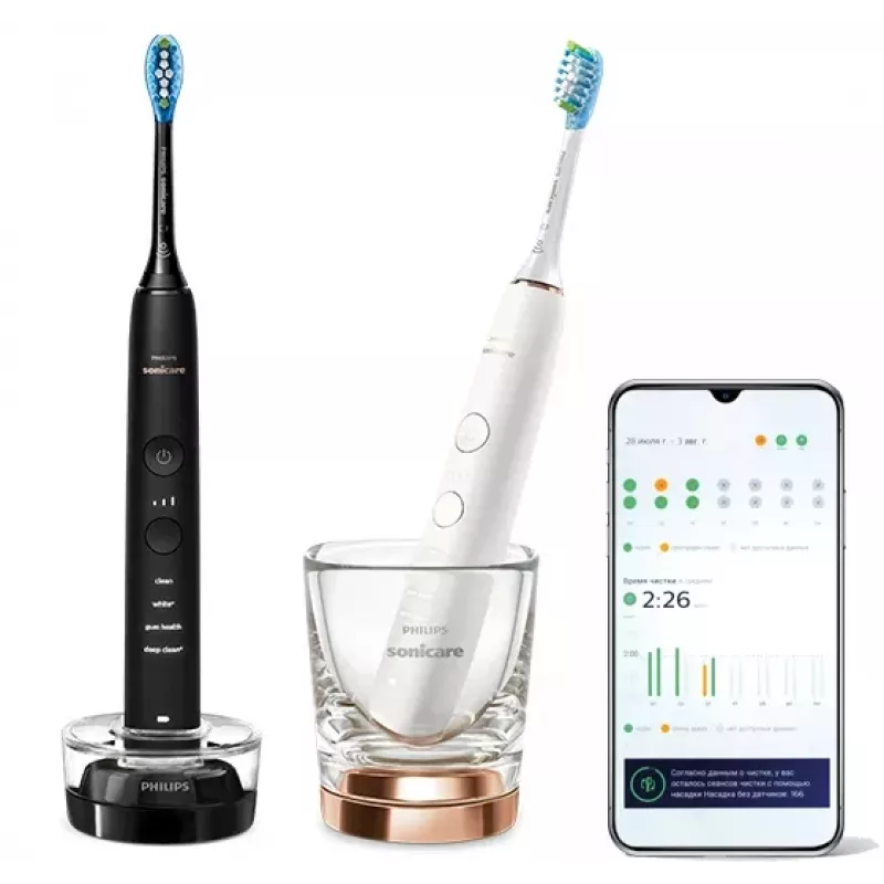 Zahnbürste Philips HX9914/57 DiamondClean 9000 2er-Pack Schwarz/Weiß