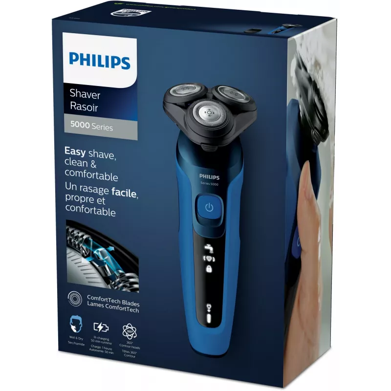 Elektrorasierer Philips Series 5000 S5466/17 — rotierendes 3‑Kopf‑System, Li‑Ionen‑Akku, 50 Min. Laufzeit, abwaschbar, Nass‑ & Trockenrasur
