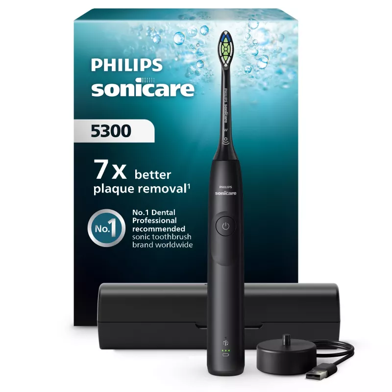Schallzahnbürste Philips Series 5300 HX7101/02 — Schall, 62.000 Bewegungen/Min., 3 Geschwindigkeiten, 2-Min.-Timer, schwarz