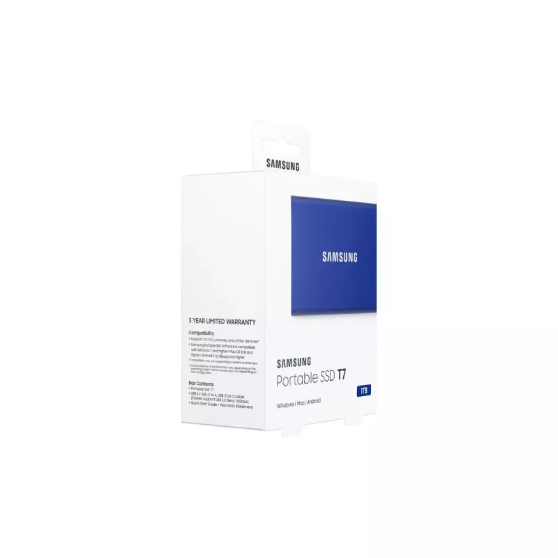 Externe SSD Samsung T7 Portable 1 TB, USB-C 3.2 Gen 2, NVMe, AES-256 Hardware-Verschlüsselung, Blau