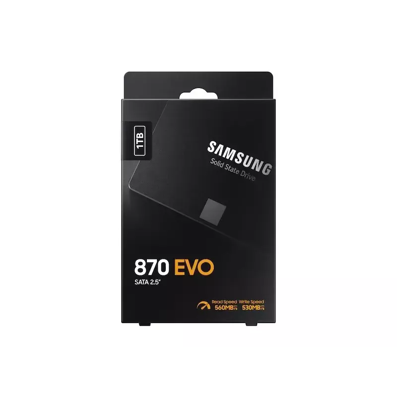 SSD 2.5 Zoll Samsung 870 EVO 1000 GB — SATA III, Lesen 560 MB/s, Schreiben 530 MB/s, Schwarz