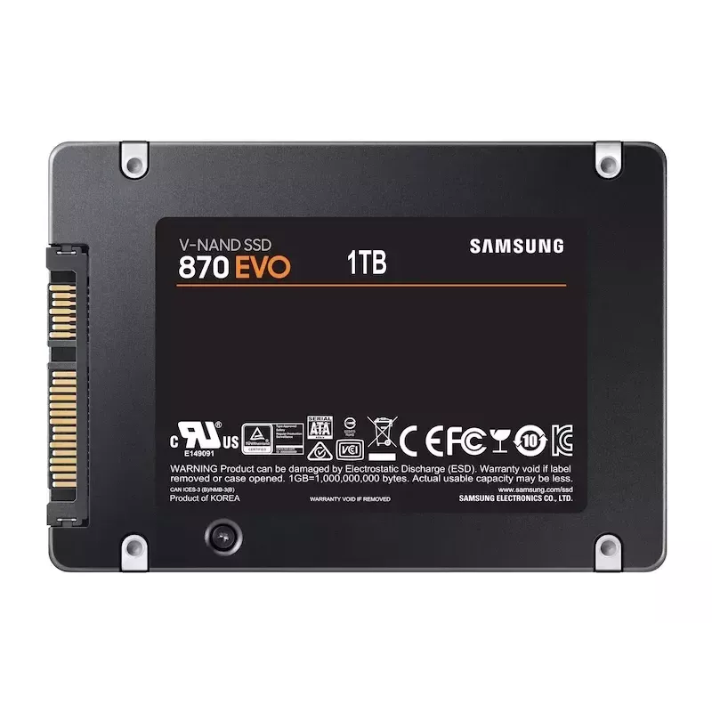 SSD 2.5 Zoll Samsung 870 EVO 1000 GB — SATA III, Lesen 560 MB/s, Schreiben 530 MB/s, Schwarz
