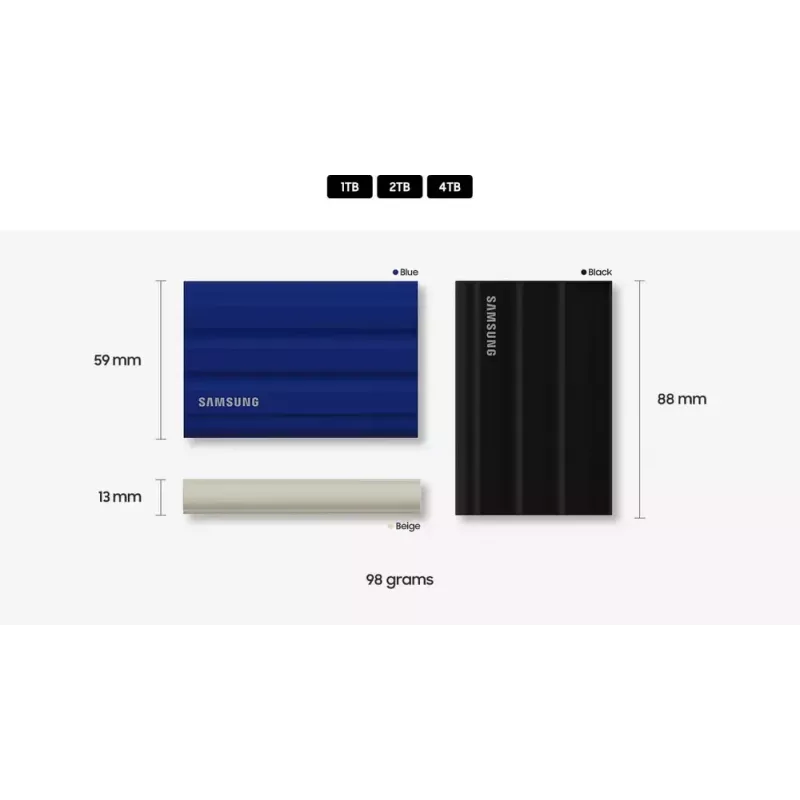 Externe SSD Samsung MU-PE1T0R 1 TB USB Type-C 3.2 Gen 2 (NVMe), Blau, Gummigehäuse