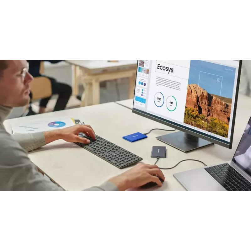 Portable SSD Samsung MU-PC4T0T 4TB USB Type-C 3.2 Gen 2, 1050/1000 MB/s, AES-256 Hardwareverschlüsselung, stoßfest