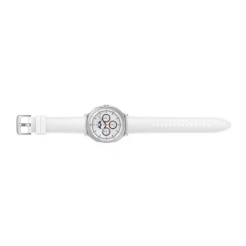 Smartwatch Samsung Galaxy Watch 8 Classic 46 mm — 1,3 Zoll AMOLED, 438×438, 64 GB, Wi‑Fi, GPS, Silbergehäuse, weißes Armband