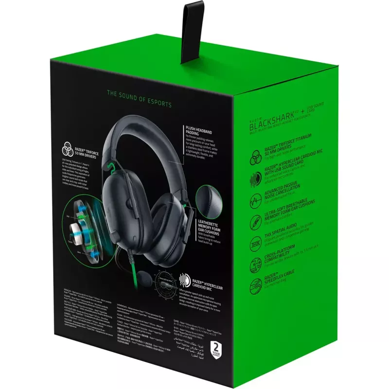 Kabelgebundenes Gaming-Headset Razer SchwarzShark V2 X — binaural, 3,5 mm, 32 Ω, 100 dB, geräuschunterdrückendes Schwenkmikrofon, 1,3 m Kabel, grün/schwarz
