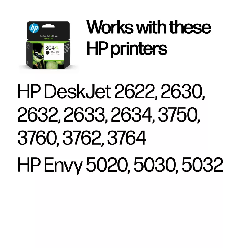 HP 304XL Schwarze Original-Tintenpatrone, Schwarz, 1 Stk., 300 Seiten