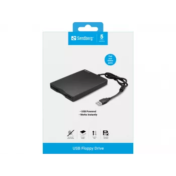 Sandberg USB-Diskettenlaufwerk, Externes Diskettenlaufwerk, USB 2.0, 360 U/min, 102 mm, 140 mm, 17 mm