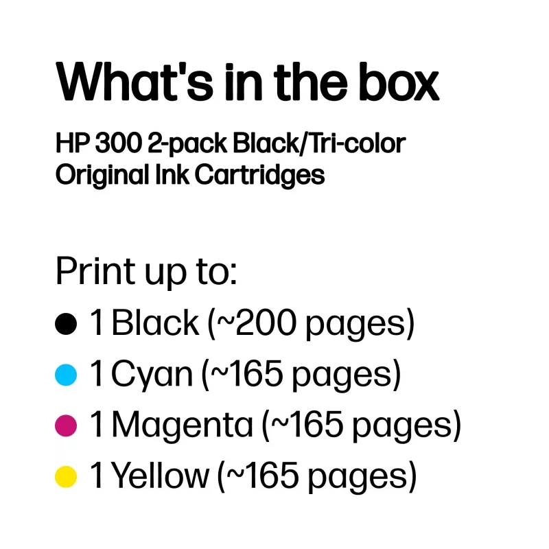 HP 300 2er-Pack Schwarz/Dreifarbig Original Tintenpatronen, Schwarz, Cyan, Magenta, Gelb, Pigmenttinte, Farbstofftinte, 2 Stück, 200 Seiten, 165 Seiten