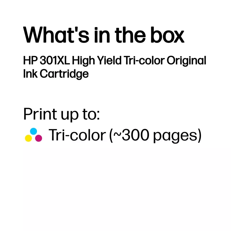 HP 301XL Original Tintenpatrone, 3-Farben, Hohe Ergiebigkeit, Cyan, Magenta, Gelb, 1 Stück, 300 Seiten