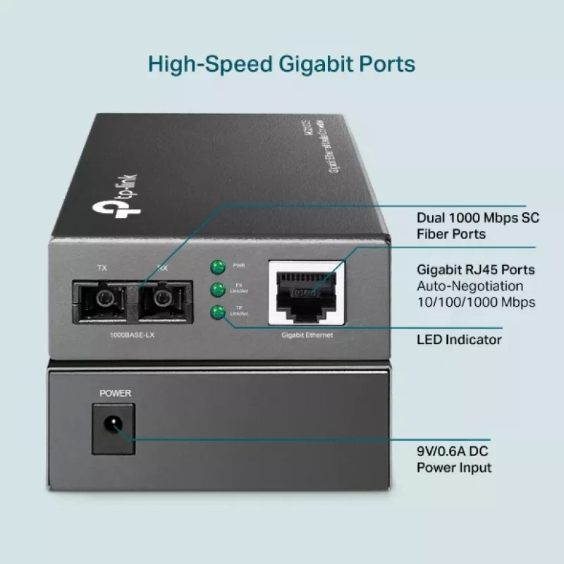 Media Converter TP-Link MC210CS, Gigabit, 1000 Mbit/s, SC-Stecker
